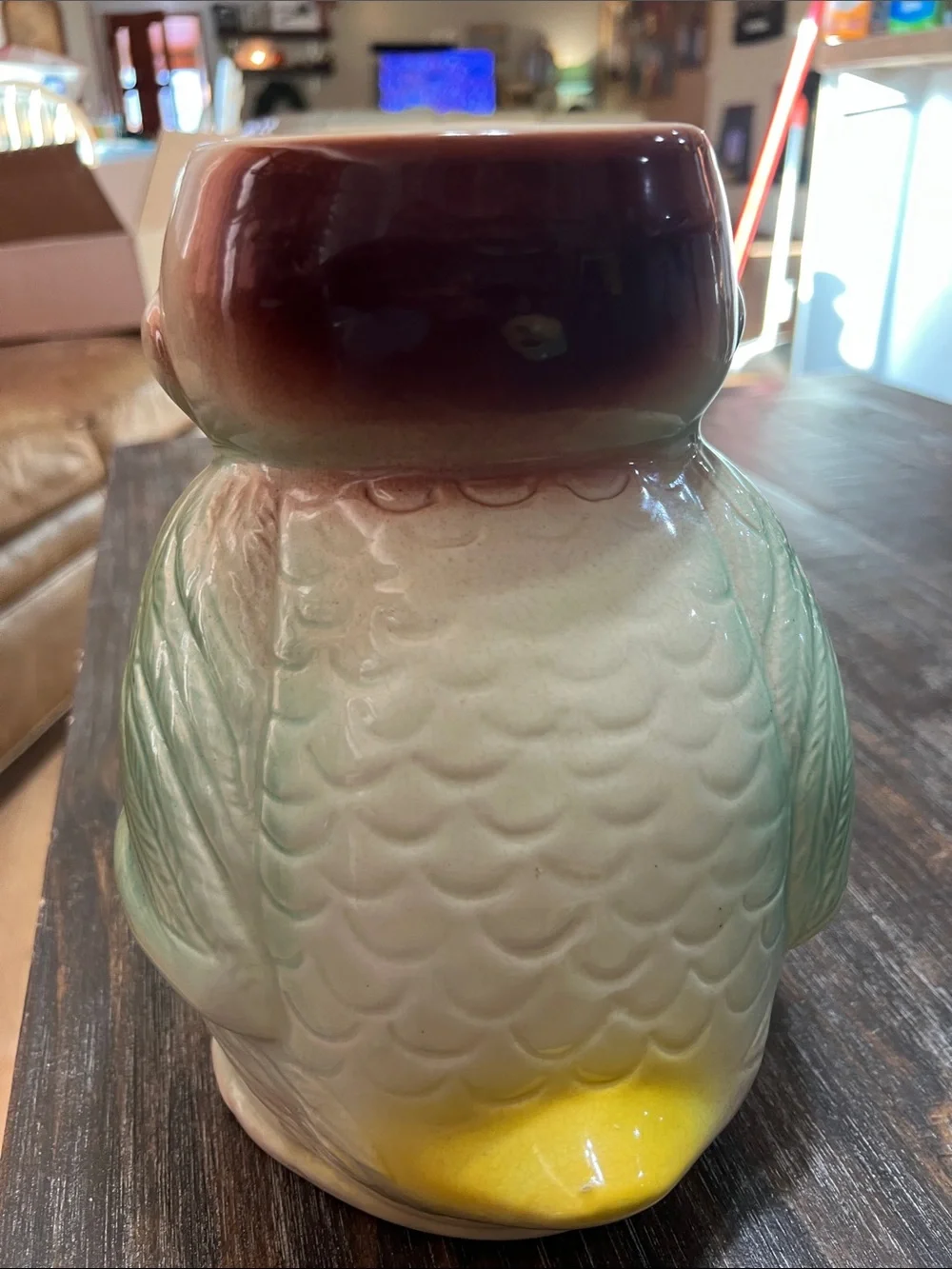 Vintage Ceramic Bird Cookie Jar in Pastel Yellow and Mint